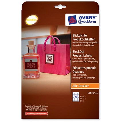 Avery Opaque QR Code Label 20 per Sheet 45x45mm White Square Ref L7121-20.UK [400 labels]