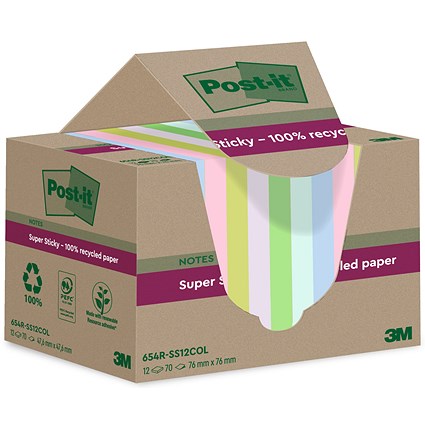 Post-it Super Sticky Notes 76x76mm 90 Sheets Assorted (Pack of 12