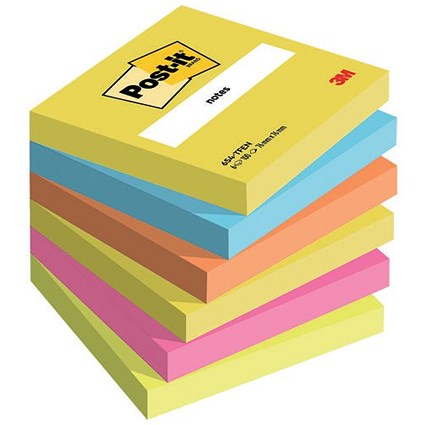 Post-It Colour Notes, 76x76mm, Assorted, Pack of 6 x 100 Notes