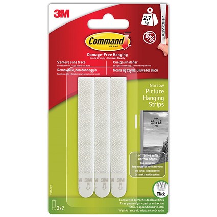 Command Narrow Picture Hanging Strips, White, Pack of 3