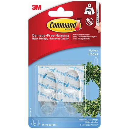 Command Medium Oval Hooks With Command Adhesive Strips, Clear, Pack of 2