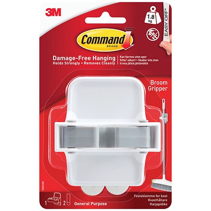 Command Broom Gripper With Command Adhesive Strips, White