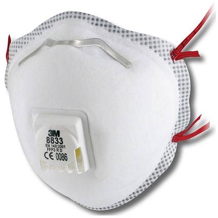 3M 8833 FFP3V Valved Mask, White, Pack of 5