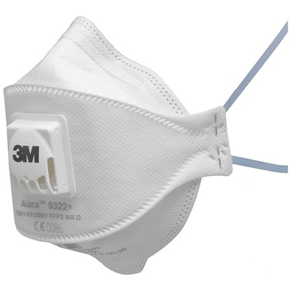 3M Aura 9322+ FFP2V Fold-Flat Valved Mask, White, Pack of 10