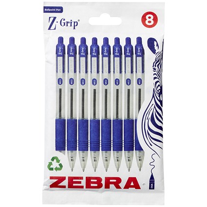 Zebra Z-Grip Retractacble Ballpoint Pen 1mm Tip Blue (Pack 8) -