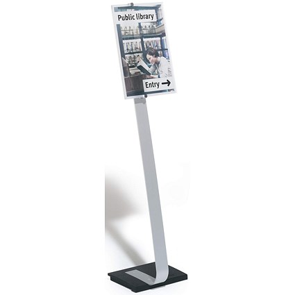 Durable Crystal Sign Aluminium Display Panel Floor Stand, A3, 1.25m, Silver