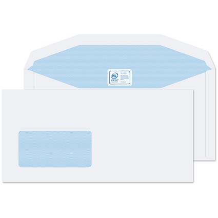 Blake Everyday Envelopes DL+ White Window Gummed Mailer 90gsm 114x235mm (Pack 1000) -