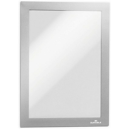 Durable Duraframe Self Adhesive Magnetic Signage Frame, A5, Silver, Pack of 2