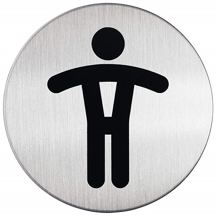 Durable Stainless Steel Adhesive Men's WC Symbol Bathroom Toilet Sign, 83mm Diameter, Black on Silver