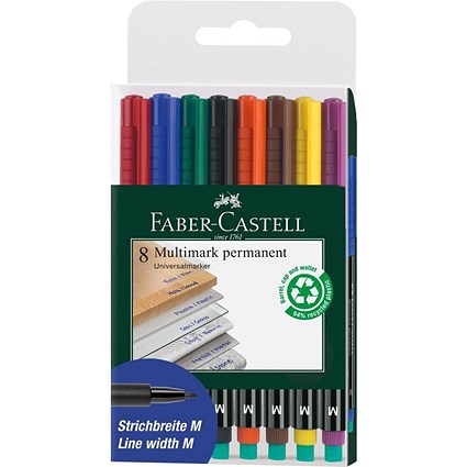 Faber-Castell Marker Multimark Permanent Medium Line Width Assorted Colours (Pack 8) -