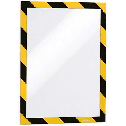 Durable Duraframe Adhesive Magnetic Hazard Frame, A4, Yellow & Black, Pack of 2