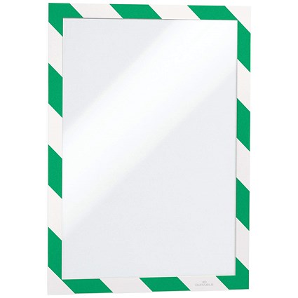 Durable Duraframe Adhesive Magnetic Hazard Frame, A4, Green & White, Pack of 2