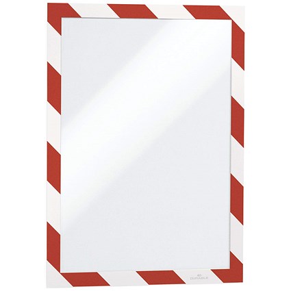 Durable Duraframe Adhesive Magnetic Hazard Frame, A4, Red & White, Pack of 2