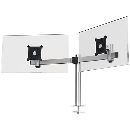 Durable Monitor Mount Pro Through Deskclamped Dual Monitor Arm, Adjustable Height and Tilt, Silver