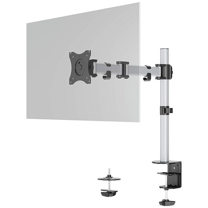 Durable Select Monitor Mount Deskclamped Single Monitor Arms, Adjustable Height and Tilt, Silver