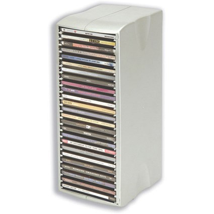 Fellowes CD Storage - Spring Tower - 25 Disks - Metallic Silver