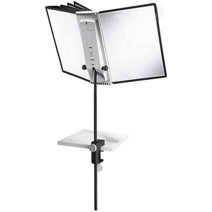 Durable Sherpa A4 Desk Clamp 10 Display Panel Stand Mount, 10 Panels, Black