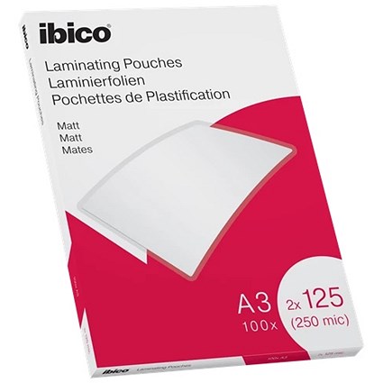 Ibico A3 Laminating Pouches, 250 Micron, Matt, Pack of 100