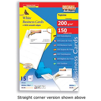 DECAdry TopLine Business Cards Curved Corner White [150 Cards]