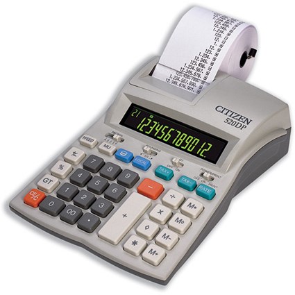 Citizen Calculator Printing 520DP Thermal 12 Digit LCD 2 Colour Display 10 Lines per Second Ref 520DP