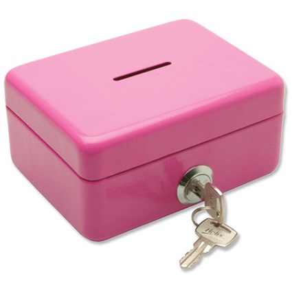 Helix Mini Money Box with Coin Slot and 2 Keys W112xD92xH62mm Pink