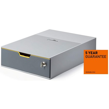 Durable Varicolor Safe Single Lockable Drawer, Colour Coded Desktop Storage, Grey & Yellow Drawers