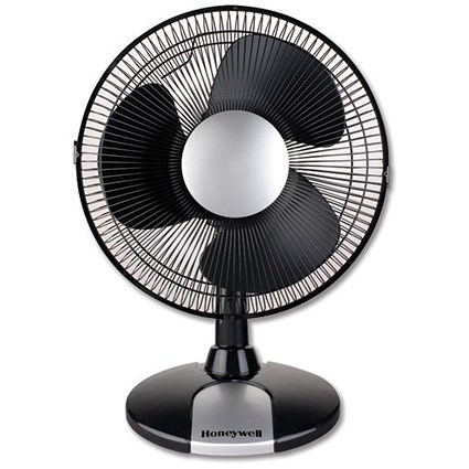 Honeywell Desk Fan Stand Oscillating with Tilt 3-Speed Black/Silver H480mm Dia. 306mm