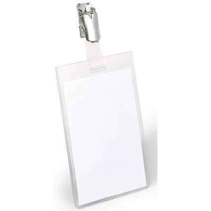 Durable Clip Name Tag ID Badge Card Holders, Vertical, 90x60mm, Pack of 25