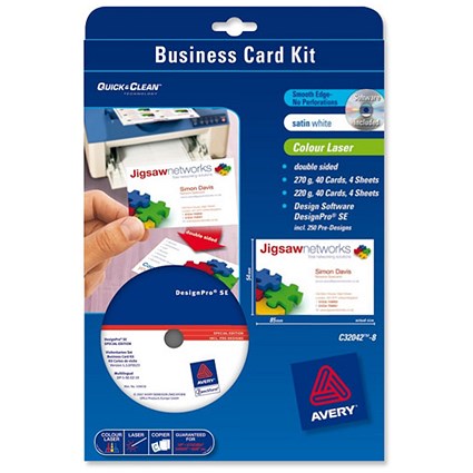 Avery Business Card Kit Laser with Software and 8 Sheets of 10 Cards 270gsm 85x54mm Satin