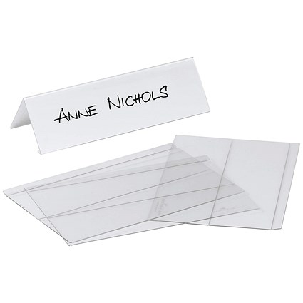 Durable Clear PET Plastic Table Place Name Holders and Inserts, 61/122x210mm, Pack of 10