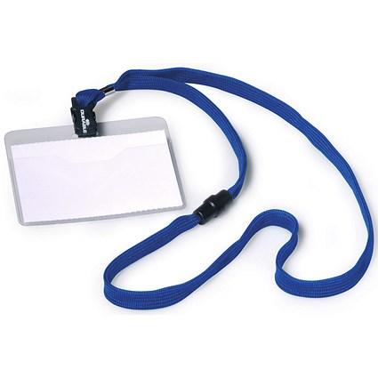 Durable Lanyard Name Badge ID Card Holder + Inserts, 60x90mm, Blue, Pack of 10