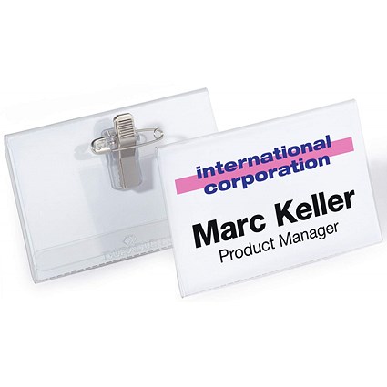 Durable Combi Clip & Pin Name Badge ID Holder + Inserts, 40x75mm, Pack of 50