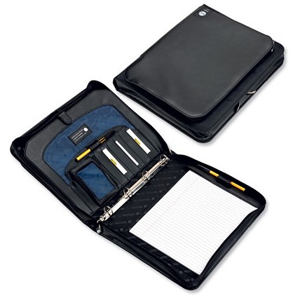 Forward Conference Folder Nylon Zipped Organiser 4-Ring Binder for A4 Pad W250xD30xH340mm Black