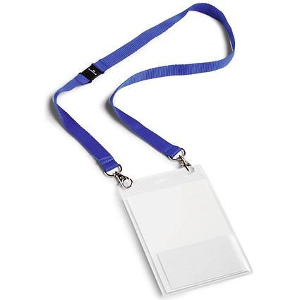 Durable Safety-Release Lanyard Name Badge ID Ticket Holder, A6, Blue, Pack of 10