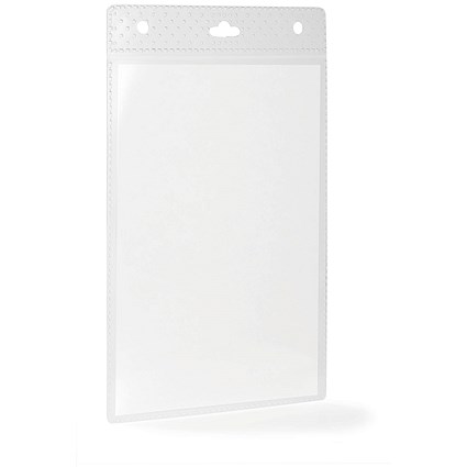 Durable Name Badge ID Card Holders Clear and Punched, Portrait, A6, Pack of 20