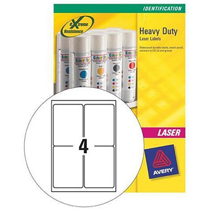 Avery Heavy Duty Labels Laser 4 per Sheet White (80 Labels) - Buy 1 Get 1 FREE