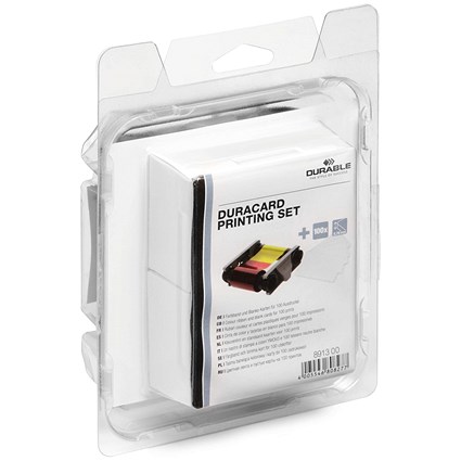 Durable Duracard ID 300 Badge Printing Kit, YMCKO Colour Ribbon and 100 Cards