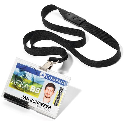 Durable Pushbox Security Pass ID Card Holders with Lanyards, Clear, Pack of 10