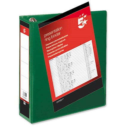 5 Star Presentation Ring Binder PVC 4 D-Ring 50mm Size A4 Green [Pack 10]