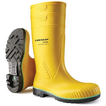 Dunlop Acifort Heavy Duty Full Safety Wellington Boots, Yellow, 13