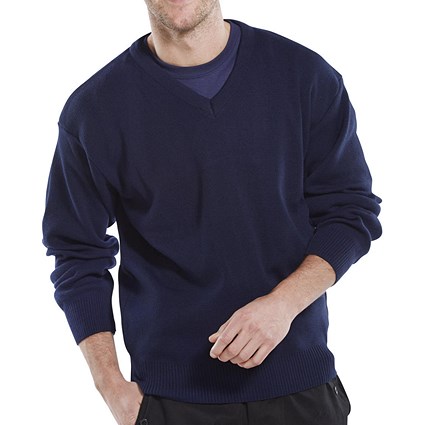 Beeswift Acrylic V-Neck Sweater, Navy Blue, Small