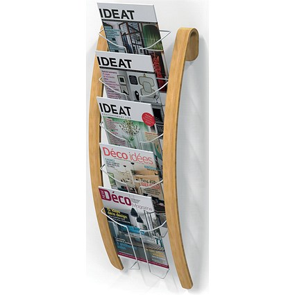 Alba Wall Display Unit, 5 Compartments, Natural Wood Frame White Compartments