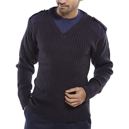 Beeswift Acrylic Mod V-Neck Sweater, Navy Blue, 2XL