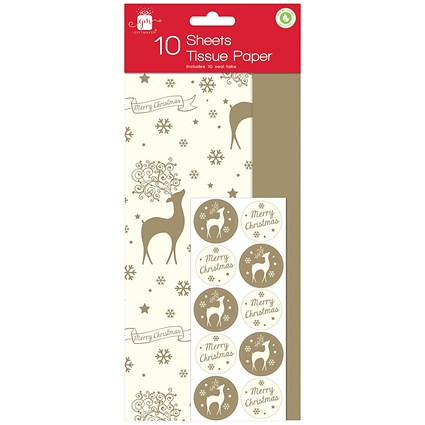 10 Sheets Stag Design Tissue Paper, Pack of 24