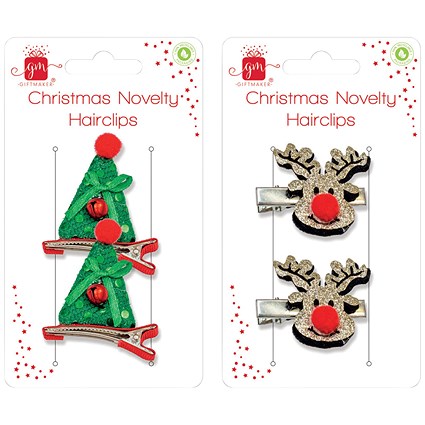 Christmas Hair Clips, 2 Designs, Pack of 12