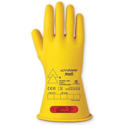 Class 0 Rubber Insulating Glove with Straight Cuff - 11 Yellow / 11