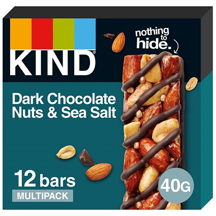 Kind Dark Chocolate Nuts and Sea Salt Snack Bar, 40g, Pack of 12