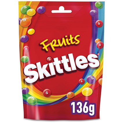 Skittles Chewy Sweets Fruit Flavour Pouch Bag, 136g, Pack of 15