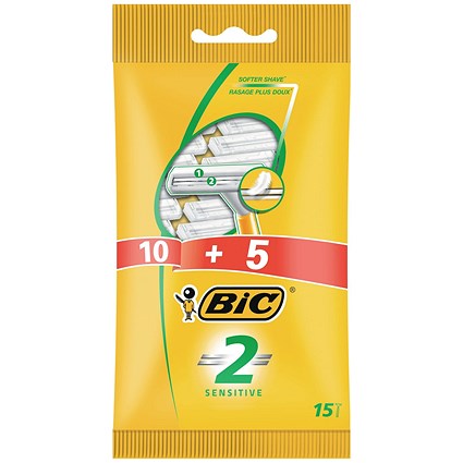 Bic 2 Sensitive 10+5 Disposable Razors, Pack of 15