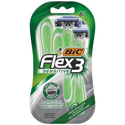 Bic Flex 3 Sensitive Disposable Razors, Pack of 6